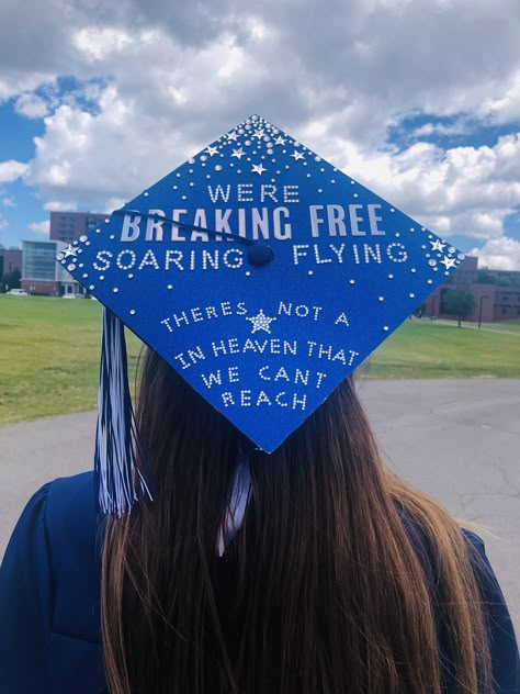 High School Cap Decoration Senior Year, Grad Cap Ideas Hsm, High School Musical Quotes Senior Year, High School Musical Cap Ideas, High School Musical Senior Quotes, Grad Cap Music Ideas, Highschool Musical Graduation Cap, Musical Grad Caps, Graduation Cap Designs High School Musical