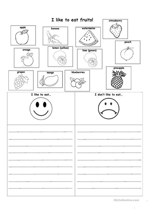 I like or I don't like to eat fruits - English ESL Worksheets for distance learning and physical classrooms Evs Worksheet For Class 2 Food, I Like Fruits Worksheet, Yes I Do No I Dont Worksheet, Like And Don't Like Activities, Fruits Worksheet For Grade 1, Food Worksheets For Grade 1, Food We Eat Worksheet For Grade 1, Fruit Worksheets For Kindergarten, I Like I Don't Like Worksheets For Kids