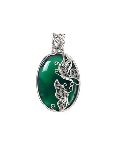 Green Agate Purely Manual Elaborate  Enamelled Filigree Pendant Necklace