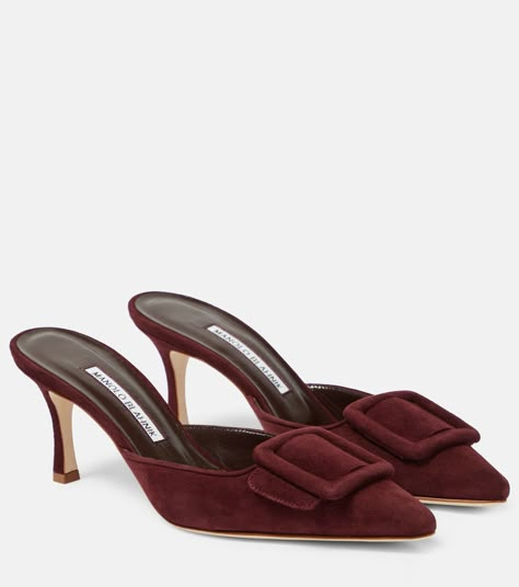 Maysale 70 Suede Mules in Red - Manolo Blahnik | Mytheresa Collage Items, Manolo Blahnik Mules, Manolo Blahnik Maysale, Pop Shoes, Minimal Shoes, Mid Heel Boots, Manolo Blahnik Heels, Mid Heels Pumps, Classy Shoes