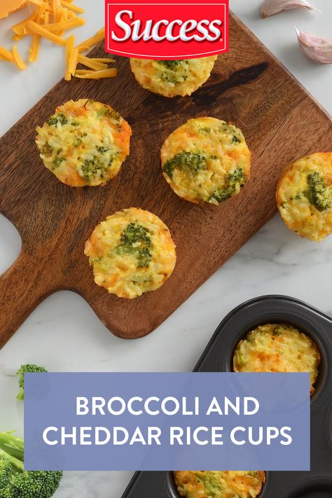 Muffin like cups with broccoli, cheddar cheese and white rice. Broccoli Cheese Cups, Broccoli Cheese Rice Cups, Chicken Rice Cups, Broccoli Cheddar Rice Cups, Broccoli Cheese And Rice Cups, Rice Cups Baked, Broccoli Cups, Broccoli Cheddar Rice, Success Rice Recipes