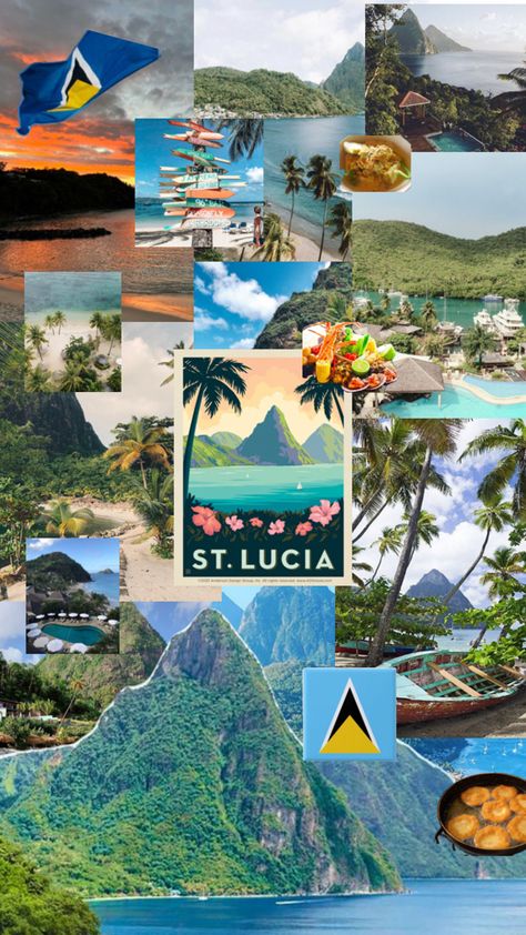 St Lucia Aesthetic, Lucia Aesthetic, St Lucia Caribbean, Vacation Locations, Travel Inspiration Destinations, Caribbean Island, Dream Travel Destinations, Aesthetic Collage, St Lucia