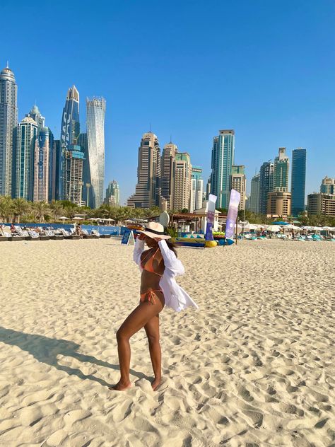 JBR Beach, Dubai Jbr Beach Dubai, Island Vacation Outfits, The Burj Khalifa, Dubai Beach, Beach Lounge, Dubai Travel, Travel Vlog, Club Parties, Island Vacation