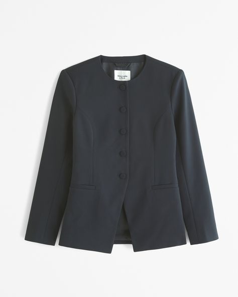 Women's Collarless High-Neck Blazer | Women's Coats & Jackets | Abercrombie.com Collarless Blazer, Blazer Outfits For Women, Trendy Items, Suiting Fabric, Fantasy Gowns, Blazer Black, Blazer Outfits, Suits Coats, Women's Coats & Jackets