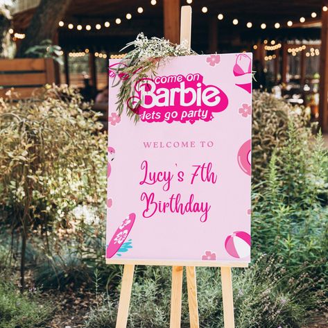 Barbie Bday Invitation, Barbie 2nd Birthday Party, Hot Pink Birthday Party, Welcome Party Sign, Barbie Pool, Doll Birthday Party, Barbie Bday, Barbie Pool Party, Hot Pink Birthday