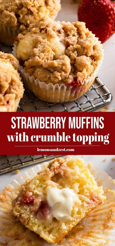 Frozen Strawberry Muffins, Strawberry Muffins Easy, Lowfat Desserts, Zucchini Mini Muffins, Muffins With Crumble Topping, Snack Muffins, Strawberry Muffin Recipes, Crumble Muffins, Strawberry Crumble