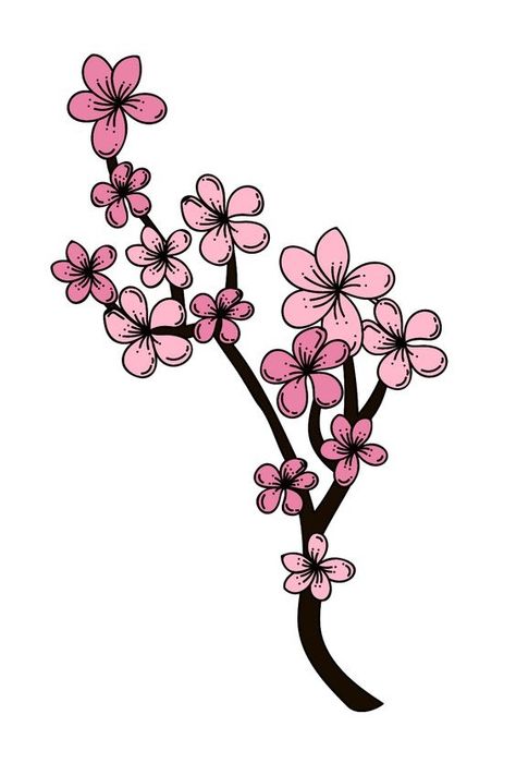 Small Flower Drawings, Cherry Blossom Vector, Cherry Blossom Drawing, Wood Burning Patterns Stencil, Pink Drawing, Plant Doodle, Pink Flower Painting, Small Drawing, Cherry Blossoms Illustration