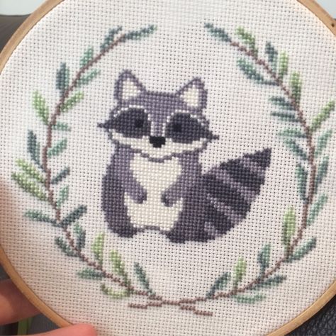 Woodland Cross Stitch - Raccoon Animals Cross Stitch, Nursery Cross Stitch, Woodland Critters, Nature Cross Stitch, Animal Cross Stitch Patterns, Cross Stitch Borders, Cute Cross Stitch, Cross Stitch Animals, Simple Cross Stitch