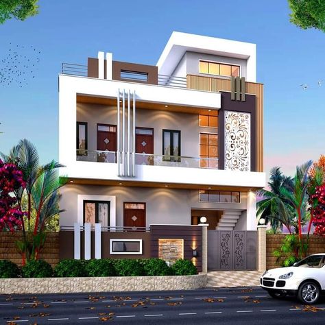 30 Ft Front Elevation Modern, 3bhk House Design, Front Elevation Designs Modern, Portico Designs, Modern House Front Elevation, Home Front Elevation, Front Building Design, Residence Elevation, House Structure Design