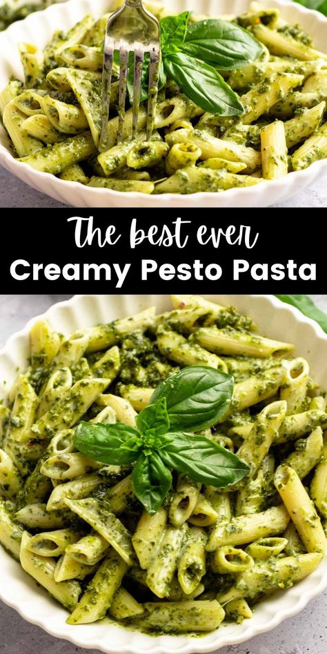 Pesto Alfredo Pasta Recipes, Sausage And Pesto Pasta, Easy Creamy Pesto Pasta, Creamy Pesto Pasta Sauce, Cheesy Pesto Pasta, Best Pesto Pasta Recipe, Pesto Cream Sauce Pasta, Creamy Pesto Sauce Recipe, Pesto Recipe Pasta