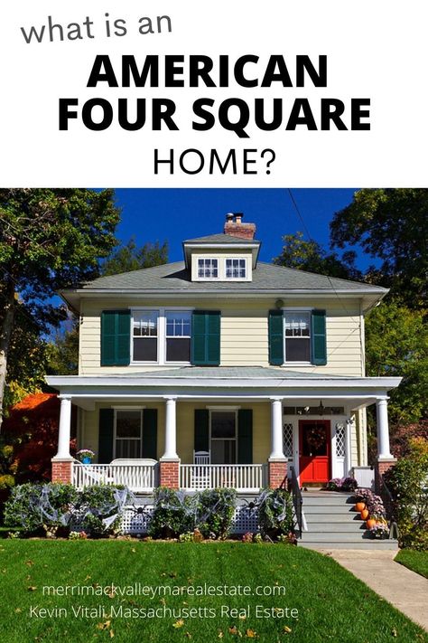 What is an American Four Square? The Foursquare home was popular from 1890 to 1935 and helped shaped industrial cities like Haverhill MA. Foursquare House Plans, American Four Square House, American Craftsman House, Florida Beach House Decor, Foursquare House, Florida Beach Homes, Four Square Homes, American Foursquare, Square House