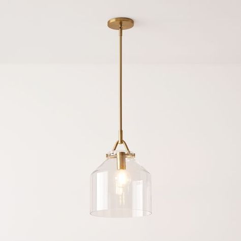 Clear Glass And Gold Pendant Lights, Pendants Over Peninsula, Small Hanging Pendant Lights, Brass Gold Pendant Light Kitchen, Gold Pendant Lights Kitchen, Henry Pendant Light West Elm, Glass Brass Pendant Light, Clear Glass Island Pendant Lights, Farmhouse Bathroom Pendant Lighting