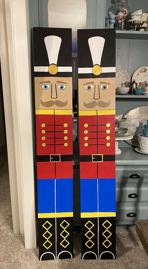 Wooden Soldiers Christmas Diy, Homemade Nutcracker Soldier, Nutcracker Diy Crafts, Toy Soldier Christmas Decor, Diy Nutcracker Soldier Outdoor, Christmas Toy Soldiers, Kindergarten Art Activities, Christmas Soldiers, Nutcracker Christmas Decorations