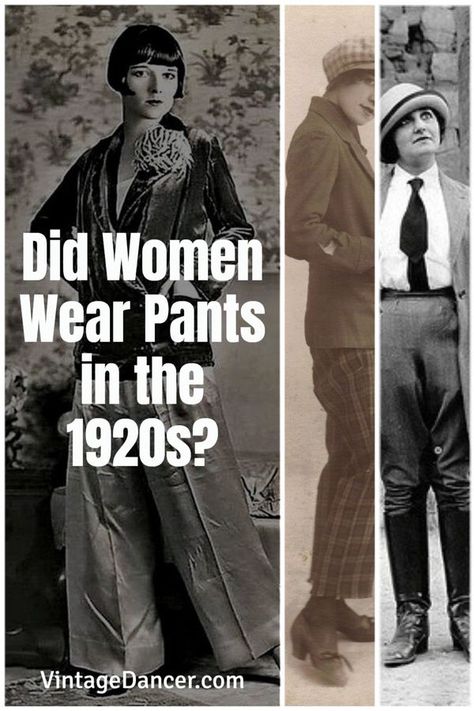 1920s pants women trousers girls. Did women wear pants in the 1920? Breechers, knickers, jodphurs, palazzo pants, jeans, and trousers history. 1920s fashion 20s roaring twenties Gatsby era - at vintagedancer.com Women In Pants 1920s, 1920 Pants Women, 1920s Fashion Trousers Women, Womens 20s Fashion, 1920s Womens Fashion Pants, 20s Pants Women, Women’s 1920’s Fashion, Gatsby Pants Women Outfit, 1920 Women Pants Outfit