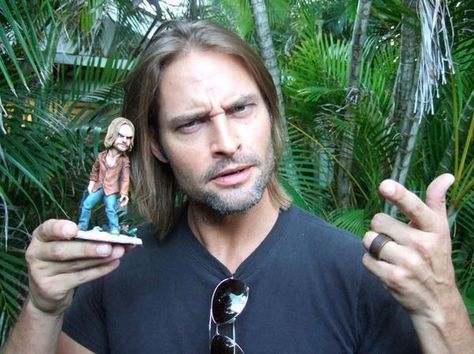 Josh Holloway holding a Sawyer toy.  100th episode celebration.  ABC's LOST Sawyer Lost, Josh Holloway, 90s Actresses, Lost Tv Show, Beatles Pictures, Celebration Cake, Abc Tv, Ideal Man, Lost Love