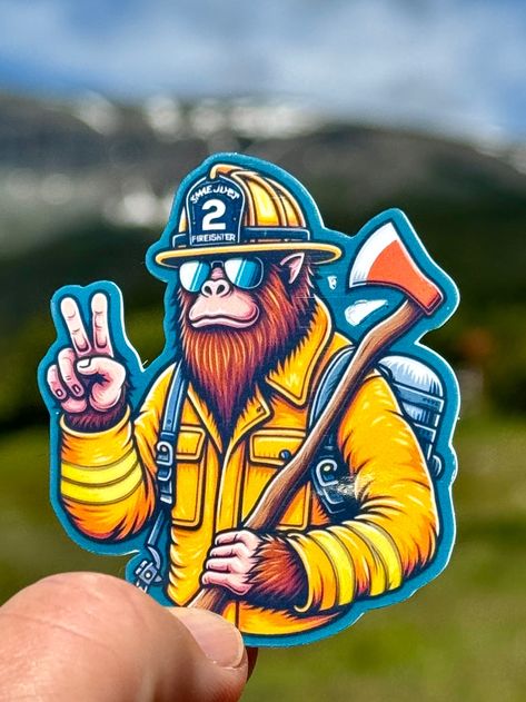 Bigfoot Wildland Firefighter giving peace sign Sticker, firefighter, bunker gear, Wildland, Bigfoot Firefighter, hero, sticker, fire, peace by BrinaAndPopsShop on Etsy Firefighter Stickers, Bunker Gear, Wildland Firefighter, Apache Junction, Morale Patches, Video Game Consoles, Sign Sticker, Sticker Inspo, Legendary Creature