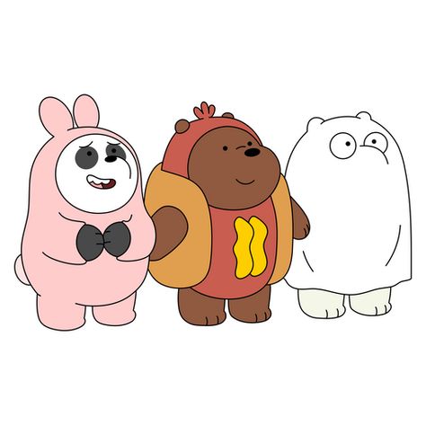 The three bears-brothers from the animated series We Bare Bears went to the neighbors for sweets with the question Trick or Treat. To do this, Grizzly dressed up as a delicious hot dog, Panda as a... We Bare Bears Ice Bear, Bare Bears Ice Bear, 3 Bears, Ice Bear, We Bare Bears, Bare Bears, Trick Or Treat, Cartoon Characters, Bears