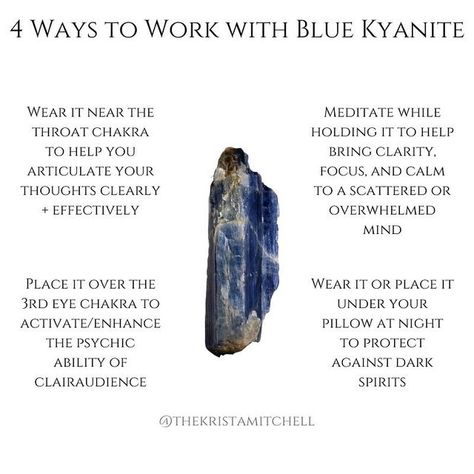 Kyanite Crystal Meaning, Interesting Crystals, The 3rd Eye, Blue Kyanite Crystal, Crystal Magick, 3rd Eye Chakra, Gemstones Chart, Crystal Seashells, Crystal Healing Chart