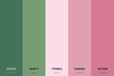 Pink Green Color Palette, Green And Pink Combination, Pink Pantry, Hot Pink Color Palette, Pink And Green Colour Palette, Green And Pink Decor, Pink And Green Color Palette, Color Palettes With Names, Color Palette With Hex Codes