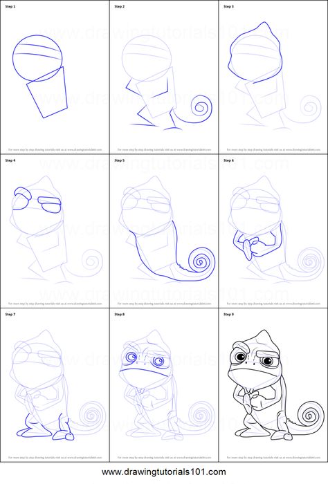 Tangled Chameleon Drawing, Disney Character Tutorial, How To Draw Pascal From Tangled, Cartoon Drawings Disney Step By Step, How To Draw Rapunzel Step By Step, Tangled Doodles Disney, Disney Character Drawings Step By Step, Step By Step Drawing Disney Characters, Pascal Drawing Easy