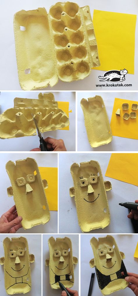 krokotak | EGG CARTON PORTRAITS Egg Carton Art, Recycled Art Projects, Egg Carton Crafts, Elementary Art Projects, Cardboard Art, Homeschool Art, Kindergarten Art, Egg Carton, Childrens Crafts