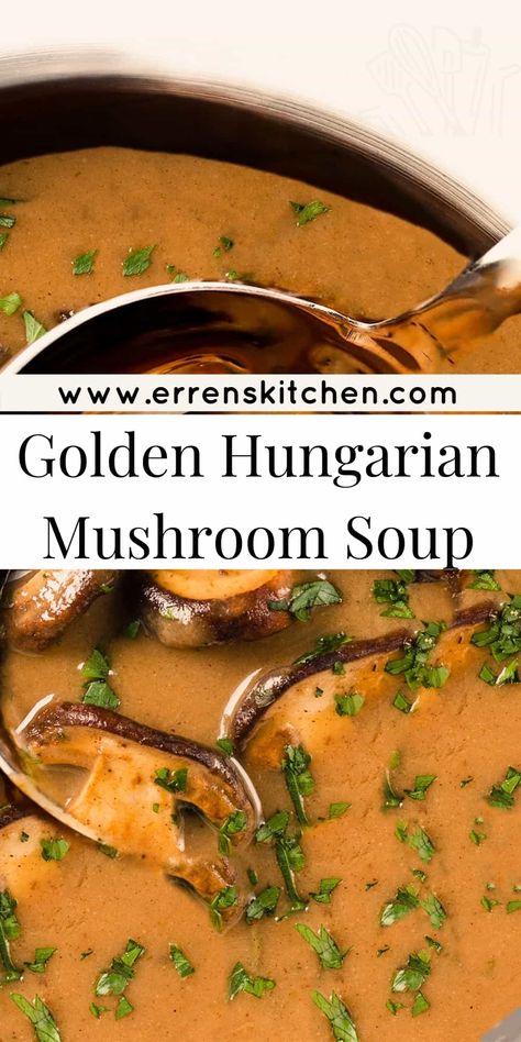 Bring home a taste of the East with this delicious Golden Hungarian Mushroom Soup recipe. A warmly spiced bowl of comfort. Mushroom Soup Gluten Free, Homemade Mushroom Soup, Hungarian Mushroom, Vegan Mushroom Soup, Soup Gluten Free, Golden Mushroom, Hungarian Mushroom Soup, Golden Mushroom Soup, Mushroom Soup Recipe