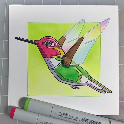 Darren M A Calvert on Instagram: “March of Robots Day 10: Hummingbot . For info on the March of Robots challenge, check out @chocolatesoop . #hummingbird #hummingbirds…” Robot Drawings, Earthy Tattoos, Copic Marker Art, Bird Tattoos, Tattoos Designs, Super Robot, Birds Tattoo, Marker Art, Marker Pen