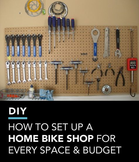 How to set up a home bike shop Bike Organization, Bike Cave, Mountain Bike Storage, Bike Accessories Diy, Bicycle Garage, Bike Repair Stand, Bike Storage Garage, Bike Hacks, Bike Maintenance