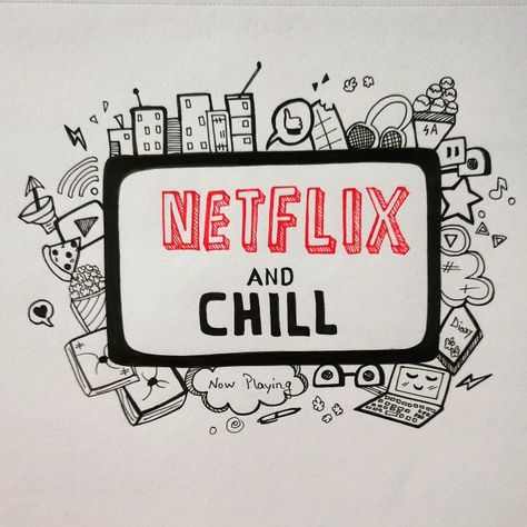 It's a doodle art with theme of Netflix made with pens Netflix Doodle, Doodle Artwork, Artwork Diy, Diy Projects For Bedroom, Fineliner Pens, Diy Artwork, Netflix And Chill, Doodle Art, Night Life