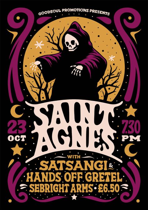 Ian Jepson, Saint Agnes, Gfx Design, Gig Poster, Soyut Sanat Tabloları, Halloween Illustration, Halloween Poster, Music Posters, Screenprinting