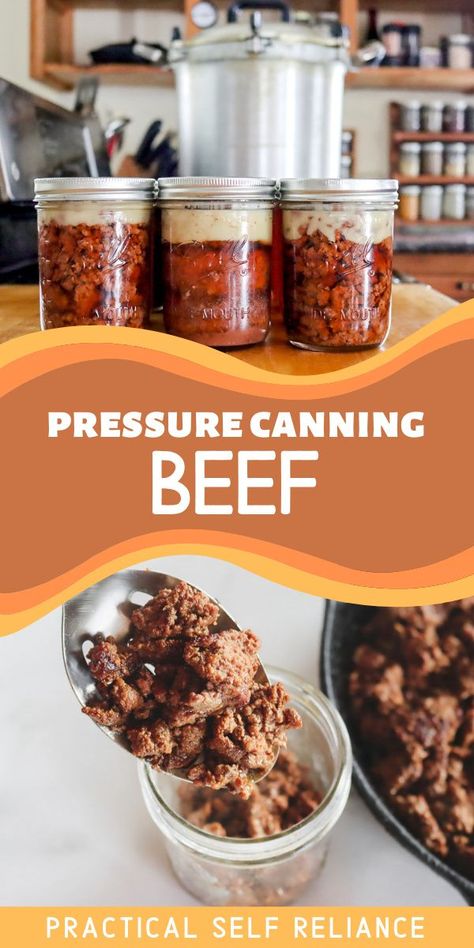 Pressure Canning Beef, Meal In A Jar Recipes, Chili Canning Recipe, Meals In Jars, Canning Beef Stew, Meat Canning, Canning Beef, Canning Chili, Pressure Canning Meat