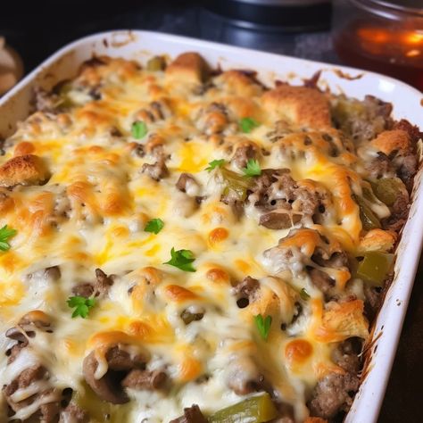 Philly Cheese Steak Lasagna Recipe, Philly Cheese Steak Biscuit, Philly Cheese Steak Cobbler, Philly Cheese Steak Tacos, Easy Philly Cheese Steak Casserole, Cheese Steak Potato Casserole, Philly Cheese Steak Casserole With Rice, Philly Cheese Steak Tater Tot Casserole, Philly Cheesecake Casserole