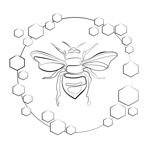 Honeycombs Drawings, Honey Bee Drawing, Honeycomb Tattoo, Honeybee Art, Continuous Line Art, Line Art Logo, Bee Printables, Bee Drawing, Bee Painting