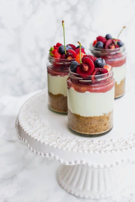 Summer Fruit Cheesecake Jars — The Mother Cooker Lactose Free Cheesecake, Cheesecake Jars, Rainbow Drinks, Picnic Desserts, Fruit Cheesecake, Happy Lady, Fresh Fruit Cake, Fine Dining Desserts, Cheesecake In A Jar