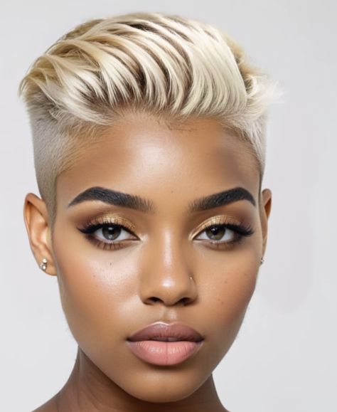 Platinum Blonde Pixie Black Women, Honey Blonde Pixie Haircut Black Women, Trendy Pixie Haircut, Pixie Black Women, Short Platinum Blonde Hair, Black Women Short Hairstyles, Black Hair Short Cuts, Short Shaved Hairstyles, Short Hair Images