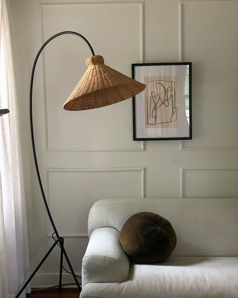 Floor Lamp Rattan, Lamp With Rattan Shade, Athena Calderone, Arc Floor Lamp, Rattan Shades, Arc Floor Lamps, House Room, Dream Rooms, Lamp Base