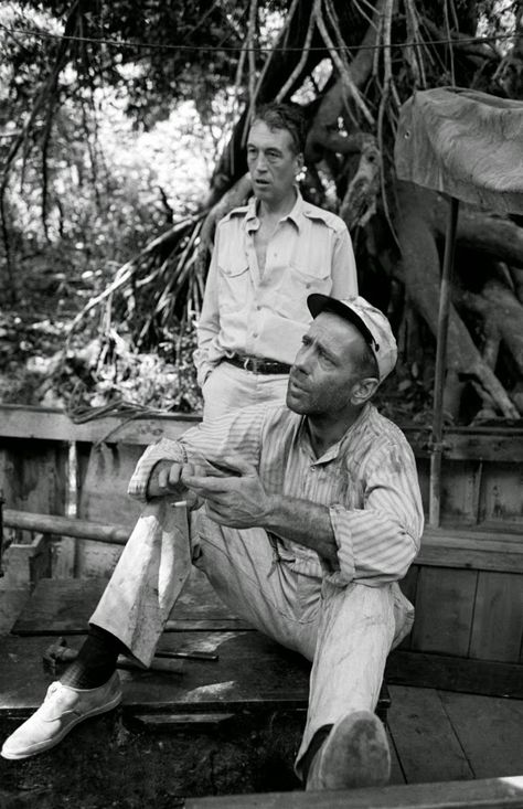 Director John Huston and Humphrey Bogart during filming of The African Queen, 1951. - Imgur Bogie And Bacall, Classic Film Noir, Bogart And Bacall, John Huston, Fritz Lang, Katharine Hepburn, Lauren Bacall, Humphrey Bogart, Bette Davis