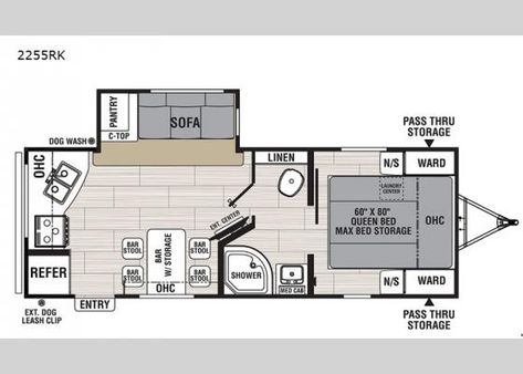 New Coachmen RV Northern Spirit Ultra Lite 2255RK Travel Trailer for Sale | Review Rate Compare Floorplans - RVingPlanet Trailer Home Layout, Travel Trailer Floor Plans, Ultra Lite Travel Trailers, Lite Travel Trailers, Coachmen Rv, Camper Trailer Remodel, Membrane Roof, Trailer Plans, Build Plans