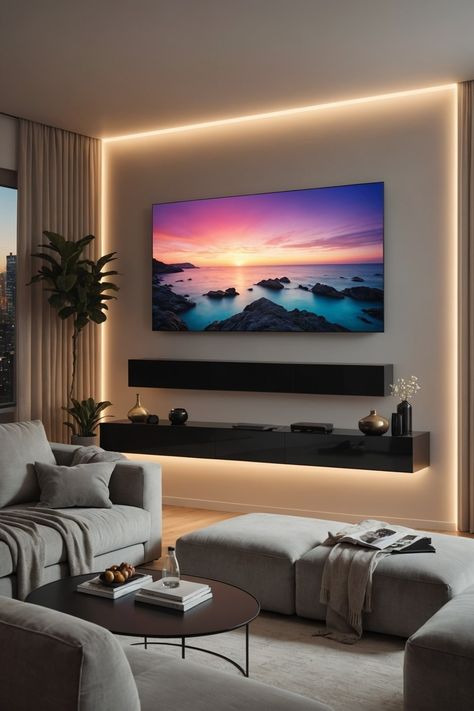 20 Modern Living Room TV Wall Ideas – ToolzView Backlit Tv, Modern Living Room Tv Wall, Living Room Tv Wall Ideas, Room Tv Wall Ideas, Modern Living Room Tv, Office Bedroom Ideas, Light Blue Living Room, Tv Wall Ideas, All Crafts