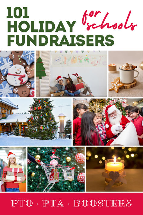 Ultimate list of holiday fundraisers for your school's PTO, PTA or Booster Club year-end giving appeal. From Santa Shops to Wreath Sales, we've got all the unique and creative school fundraising ideas for the holidays. Fundraising Ideas Christmas, School Santa Shop Ideas, School Fundraising, Winter Fundraiser Ideas, Winter School Fundraising Ideas, Holiday Fundraiser Ideas, Christmas Fundraiser, Holiday Fundraiser Ideas School, Christmas School Fundraiser Ideas