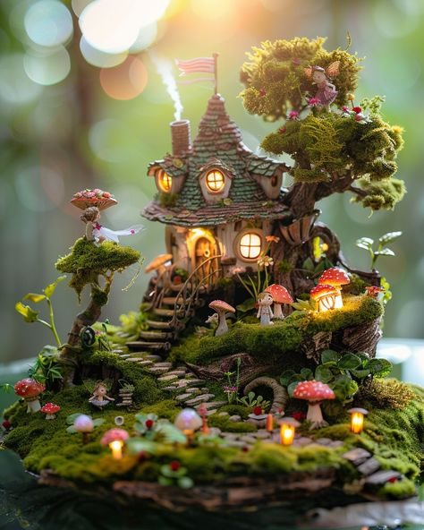 Fairy Cottage Decor, Fun Garden Projects, Fairy Pots, Fairy Adventure, Christmas Fairy Garden, Beach Fairy Garden, Halloween Fairy Garden, Tiny Garden Ideas, Magical Landscape