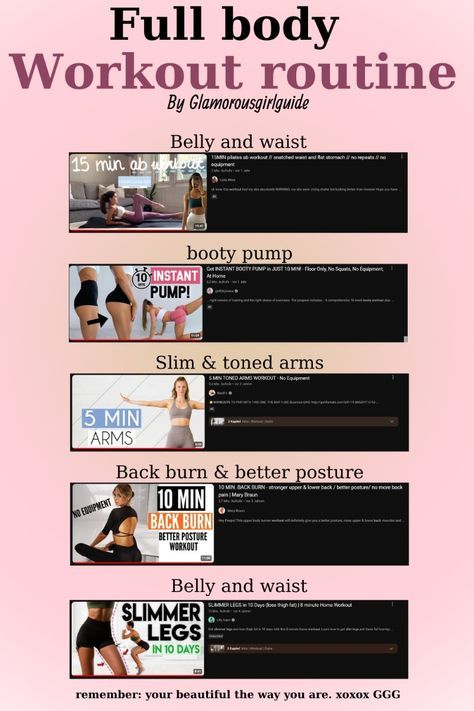 Get Perfect Body Shape Workout, Good Youtube Workouts, Workouts Routine For Home, Workout Routine Pilates, Best Hourglass Workouts On Youtube, Full Body Workout To Get Slim, Slim Full Body Workout, Hourglass Full Body Workout, Get Slim Body Workout