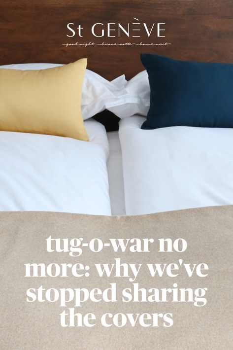 Two Blankets One Bed, Making A Bed With Two Duvets, King Bed With Two Duvets, Separate Bedding For Couples, Double Duvet On Bed, Two Duvets On King Bed, Split King Bedding Ideas, Hawaiian Interior, Couple Bed