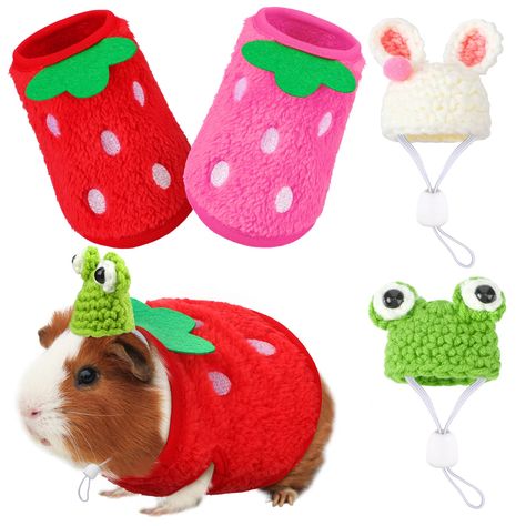 4 Pieces Guinea Pig Stuff Includes 2 Guinea Pig Clothes and 2 Cute Mini Hats with Adjustable Strap Small Animal Warm Vest Coz Crochet Hamster Clothes, Hamster Clothes, Pig Halloween Costume, Sea Pig, Guinea Pig Costumes, Hamster Supplies, Pig Clothes, Guinea Pig Clothes, Pig Ideas