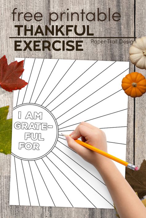 Use this free printable thankful exercise this fall with kids or adults to help you think of things that your are grateful for. #papertraildesign #thankful #grateful #thanksgiving #iamthankful #iamthankfulactivity Gratitude For Kids Activities, Thankful Free Printable, Gratitude Art Projects For Kids, Thankful Printable Free, I Am Grateful For, Thankfulness Activities, Thankful For Worksheet, Gratitude Activities For Kids, Thankful Writing