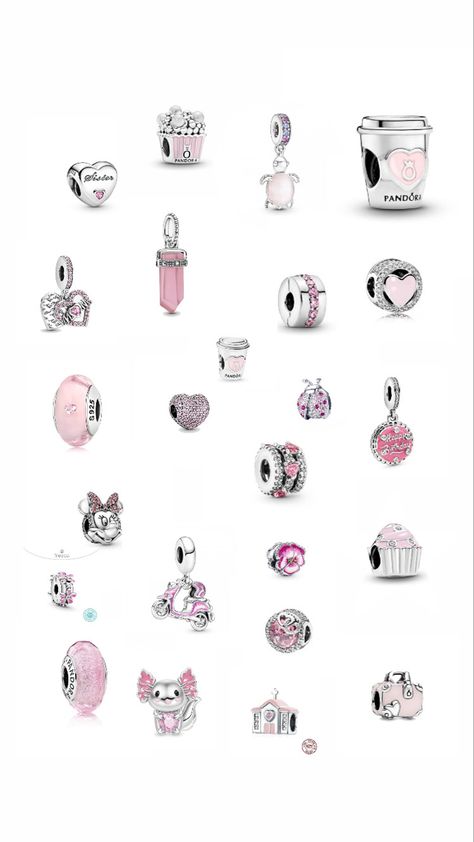 Cute Pink Pandora Charms, Pretty Pandora Charms, Pandora Pink Charms, Cute Pandora Charms, Pink Pandora Charms, Pink Pandora Bracelet, Pandora Charms Pink, Pandora Bracelet Charms Ideas, Pandora Bracelet Designs