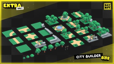 KayKit : City Builder Bits by Kay Lousberg 3d Game Assets, City Builder Games, City Builder, Rts Games, City Games, Building Process, Game Engine, Low Poly 3d, Beautiful Park