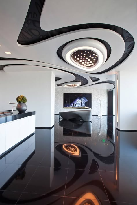 Zaha Hadid Interior, Futuristic Interior Design, Zaha Hadid Architecture, Zaha Hadid Design, Museum Interior, Futuristic Home, Wall Panelling, Futuristic Interior, Modern Villa