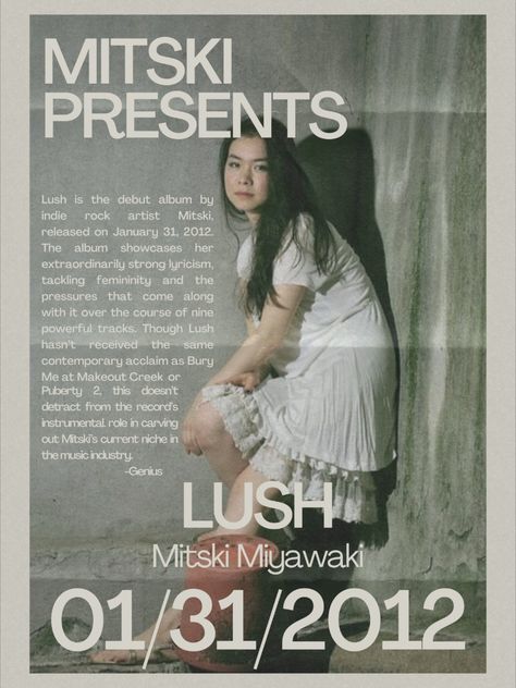 Mitski Lush Poster, Lush Poster Mitski, Vintage Mitski Poster, Mitski Prints, Mitski Album Poster, Mitski Homescreen, Last Words Of A Shooting Star Mitski, Vintage Room Posters, Mitski Poster Prints