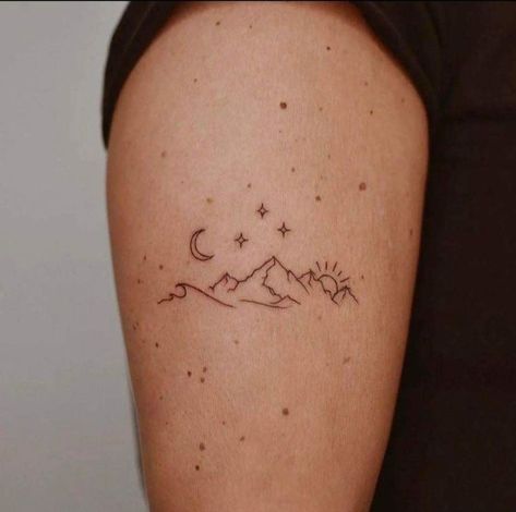 Star And Ocean Tattoo, Nc Mountains Tattoo, Climb The Mountain Tattoo, Denver Tattoo, Mountain Tattoo Ideas, Moutain Tattoos, Small Nature Tattoo, Small Mountain Tattoo, 27 Tattoo